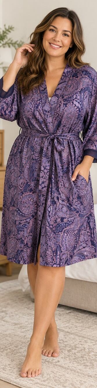 Liz Claiborne Woman Purple Paisley Kimono Robe Size 1X